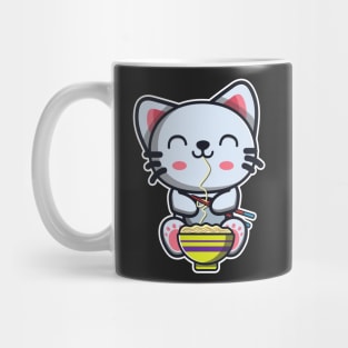 Cute Japanese Cat Eating Ramen Noodle Kawaii Cat for kids graphic Mug